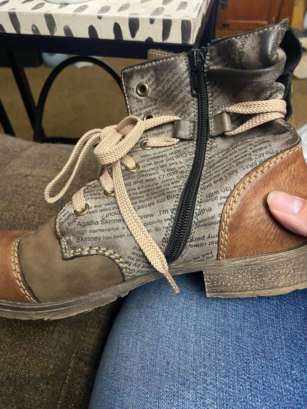 Rieker Newsprint Brown and Tan Lace-Up Ankle Boots - Picture 2 of 4